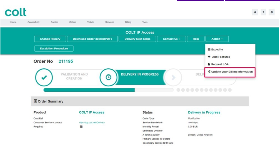 Colt Order Management Portal 3